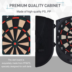 HOMCOM Electronic Dartboard Set 26 Games and 185 Variations with 6 Darts and Cabinet to Stroage Multi-Game Option Ready-to-Play