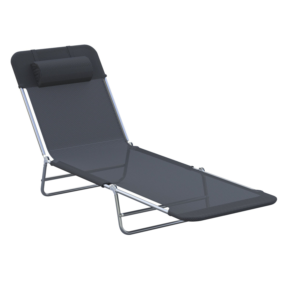 Outsunny Outdoor Foldable Sun Lounger, Adjustable Backrest Garden Recliner Sun Lounger Chair with Headrest Pillow, Black