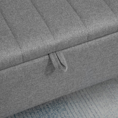 HOMCOM Storage Ottoman with Flip Top, Rectangular Upholstered Bench, Linen Look Fabric Footstool with Steel Legs for Living Room, Bedroom, Grey