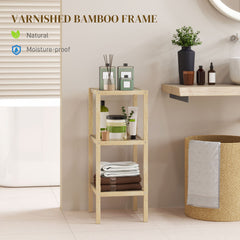 HOMCOM Three-Tier Bamboo Bathroom Shelf - Natural Finish