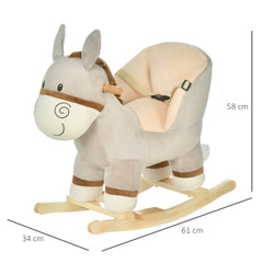 HOMCOM Kids Children Rocking Horse Plush Ride On Donkey Seat w/ Sound Wood Base Seat Safety Belt Toddler Baby Toy Rocker Grey 18 - 36 Months