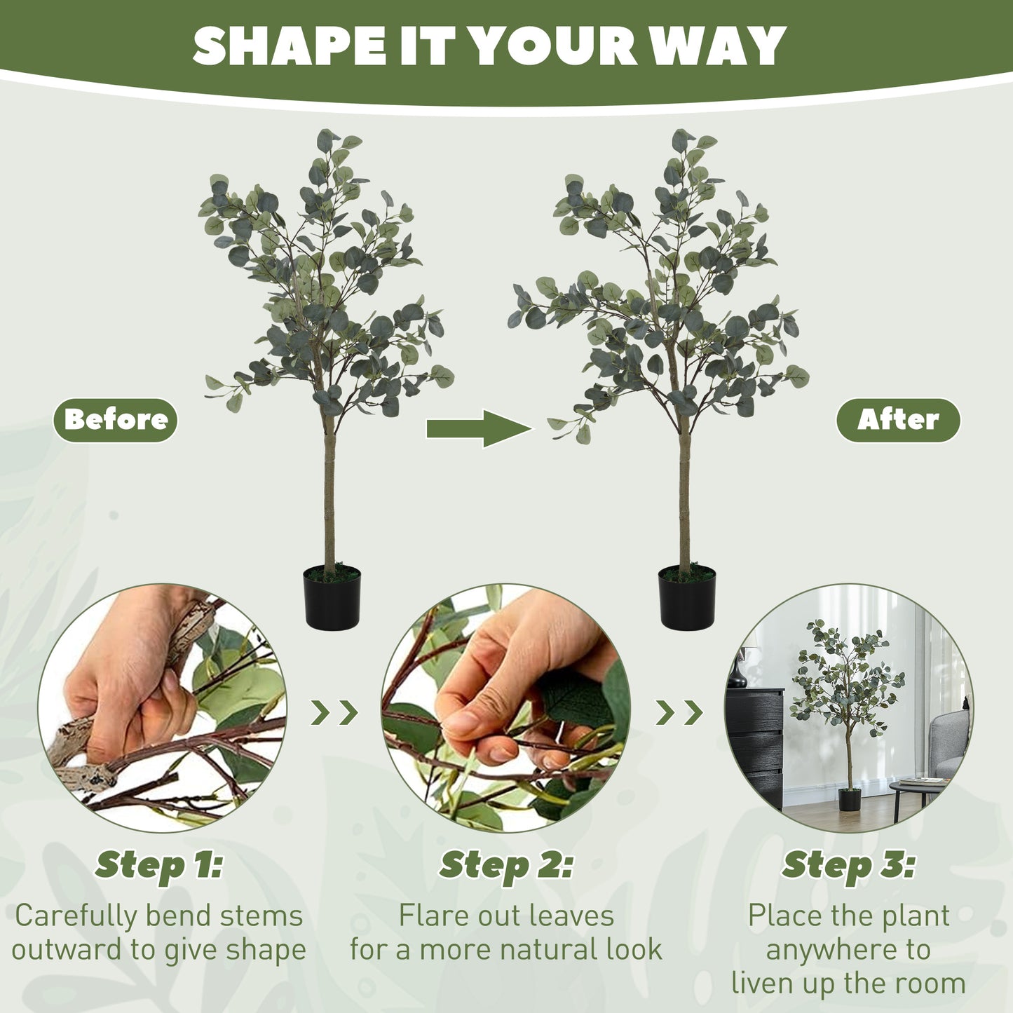 HOMCOM Decorative Artificial Tree, 5ft/ 150cm Silk Eucalyptus Tree with 230 Silver Dollar Leaves in Pot, Fake Plant for Home, Office, Living Room, Indoor Decor