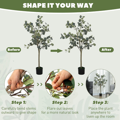 HOMCOM Decorative Artificial Tree, 5ft/ 150cm Silk Eucalyptus Tree with 230 Silver Dollar Leaves in Pot, Fake Plant for Home, Office, Living Room, Indoor Decor