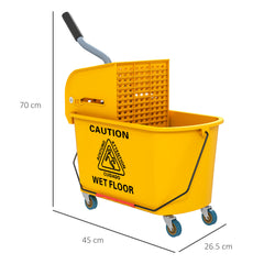 HOMCOM Mop Bucket with Wringer Set on Wheels for Floor Cleaning, 20 Litre Side Press Wringer with Handle and Mop, Yellow