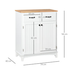 HOMCOM Modern Kitchen Cupboard, Wooden Storage Cabinet, Tableware Organizer with 2 Drawers for Living & Dining Room, White