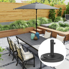 Outsunny 22kg Garden Parasol Base, Round HDPE Sun Umbrella Base, Heavy Duty Outdoor Umbrella Stand for 38mm or 48mm Outdoor Umbrella Poles, Black