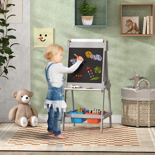 AIYAPLAY Art Easel for Kids with Paper Roll, Double Sided Painting Easel with Chalk Board, White Board