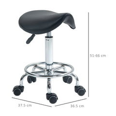 HOMCOM Salon Saddle Stool, Rolling Saddle Chair for Massage, Spa, Clinic, Beauty, Hairdressing and Tattoo, Black