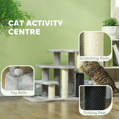 PawHut 2-in-1 Cat Tree, Pet Stairs w/ Scratching Post, Toy Balls, for Bed, Sofa, Couch, Light Grey