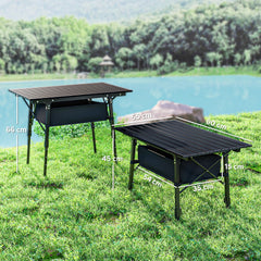 Outsunny Folding Camping Table, 90 x 55 cm Height Adjustable Portable Collapsible Table, 3ft Lightweight Aluminium Rollup Picnic Table with Storage Basket for Outdoor Garden Party BBQ, Black