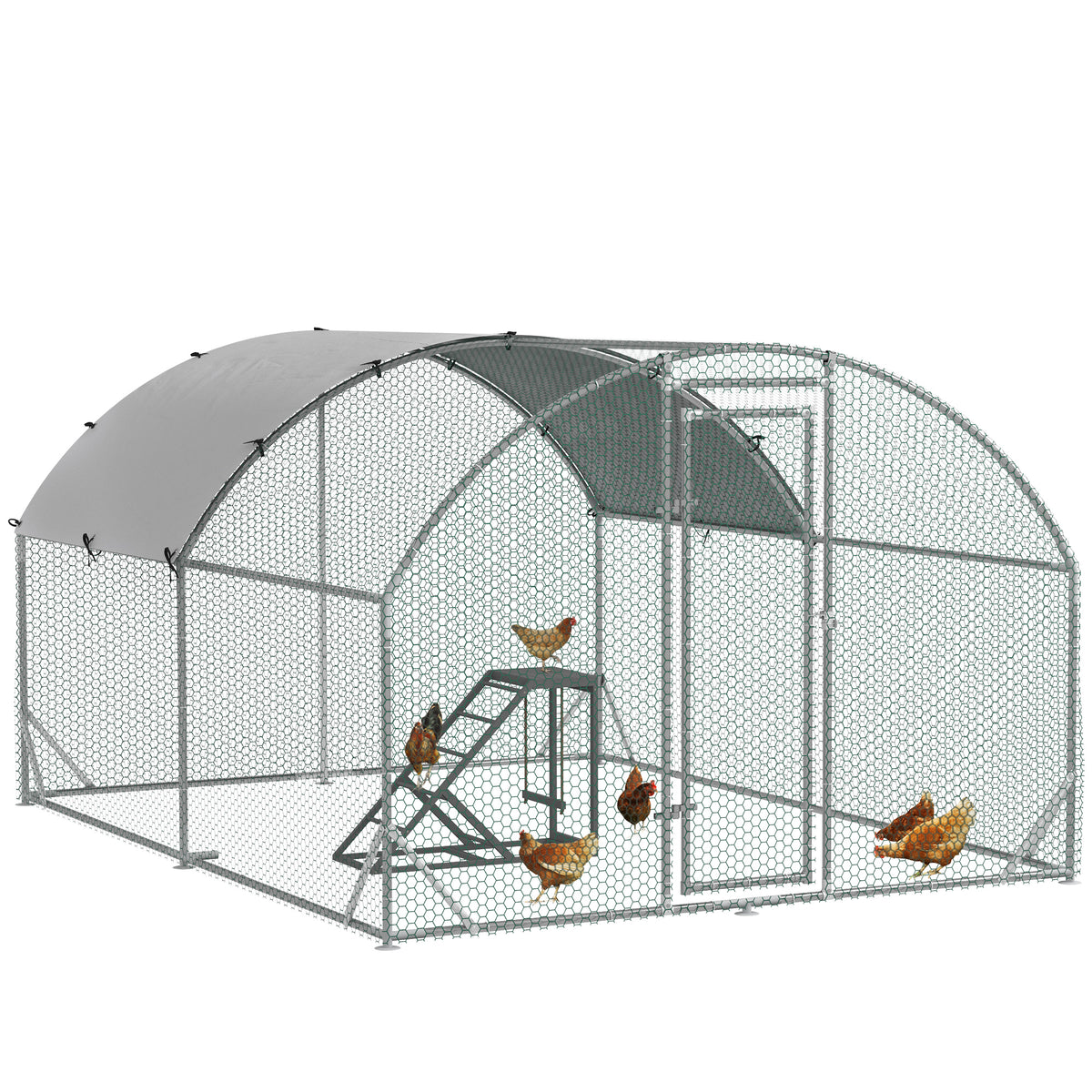 PawHut Walk In Chicken Run مع رف أنشطة الدجاج والغطاء، 2.8 × 3.8 × 2 متر