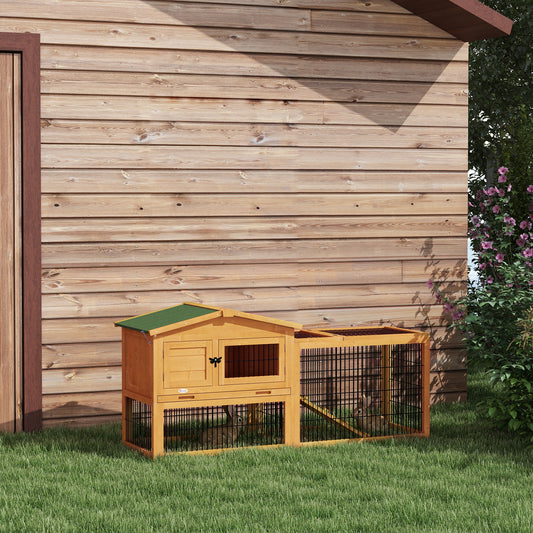 PawHut Wooden Rabbit Hutch with Outdoor Run Yellow