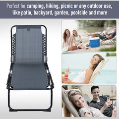 Outsunny Foldable Sun Lounger, Outdoor 4 Level Adjustable Backrest Reclining Chaise Chair, Steel Frame Recliner Chair for Camping, Hiking, Grey