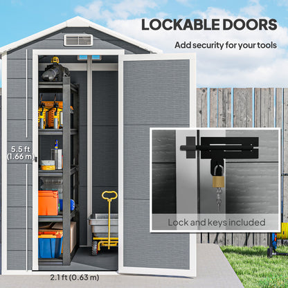 Outsunny 4 x 6ft Garden Shed, Plastic Shed with Floor, Window, Lockable Door and Vents, Resin Tool Shed for Outdoor Patio Storage, Zero Maintenance, Grey