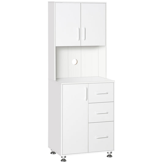 HOMCOM Modern Kitchen Cupboard with Storage Cabinets, 3 Drawers and Open Countertop for Living Room, White