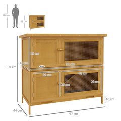 PawHut Double Decker Rabbit Hutch 2 Tier Guinea Pig House Pet Cage Outdoor with Sliding-out Tray, 100 x 47 x 91cm, Yellow