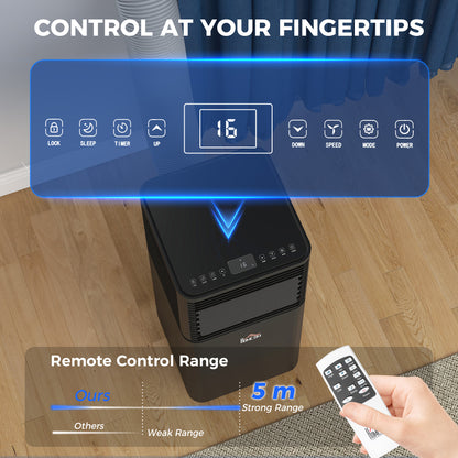 HOMCOM 8000 BTU 4-In-1 Portable Air Conditioner Unit Cooling Dehumidifying Ventilating for Room up to 27m√Ç¬≤, with Fan, Remote, 24H Timer, Window Mount Kit, R290, A Energy Efficiency