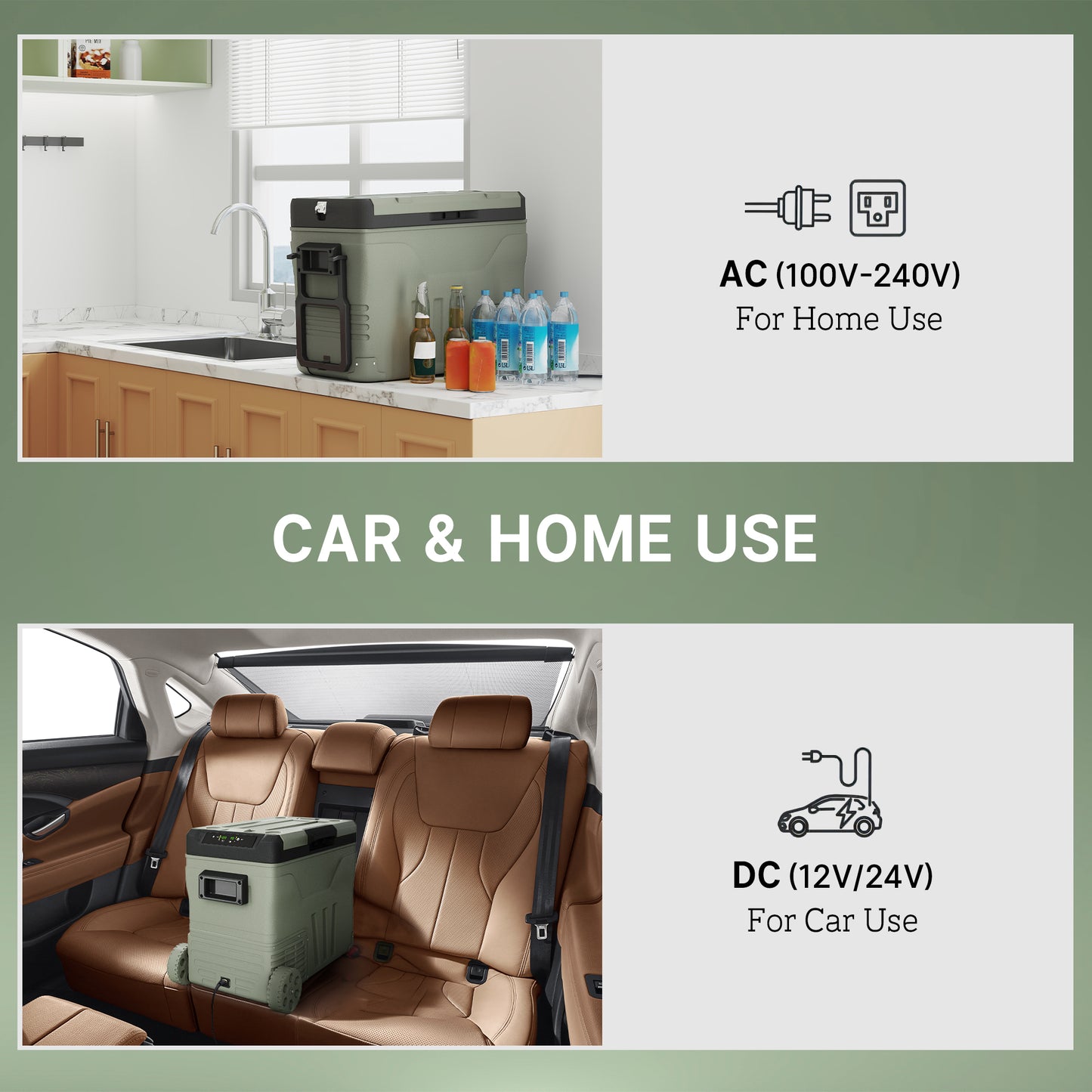 Outsunny 45L Car Fridge Freezer Dual Zone, Portable Camping Fridge 12V/24V DC & 100-240V AC, Electric Cool Box -20√¢‚Äû∆í-20√¢‚Äû∆í with Wheels and LED Light, for Travel, RV, Road Trip, Picnic