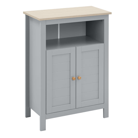 kleankin Bathroom Floor Cabinet, Free Standing Cupboard with Double Doors and Adjustable Shelf for Kitchen, Hallway, Living Room, Grey