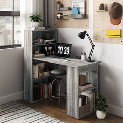 HOMCOM 120cm Modern Computer Desk Bookshelf Study Table Workstation PC Laptop Writing Home Office 6 Shelves, Grey Wood-Effect