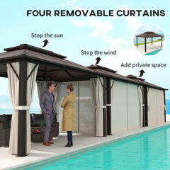 Outsunny 3 x 4m Hardtop Gazebo Canopy with UPF30+ Double Polycarbonate Roof, Aluminium Frame Garden Gazebo Permanent Pavilion with Mosquito Netting and Curtains for Patio, Deck, Beige