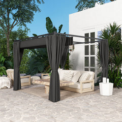 Outsunny 3 x 3(m) Retractable Pergola, Garden Gazebo Shelter with Curtains, for Grill, Patio, Deck, Charcoal Grey