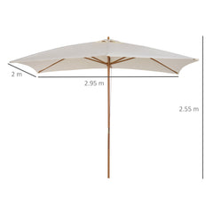 Outsunny 2 x 3m Wooden Garden Parasol Umbrella Outdoor Sun Shade Canopy, Cream White