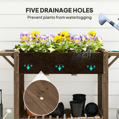 Outsunny 46 x 94cm Wooden Raised Planter, with Shelves - Carbonised