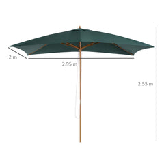 Outsunny 2 x 3m Wooden Garden Parasol Umbrella Outdoor Sun Shade Canopy, Green