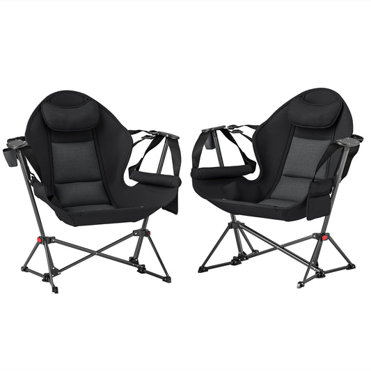 Outsunny Hammock Camping Chair Set of 2, Adjustable Back Swinging Camping Chair Portable Swinging Chair with Cup Holder, Headrest, Padded Seat and Carry Bag for Travel Fishing Hiking, Black