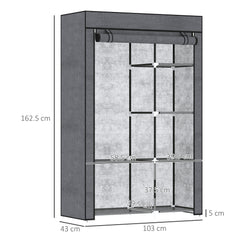 HOMCOM Rail and Six Shelf Fabric Wardrobe - Dark Grey