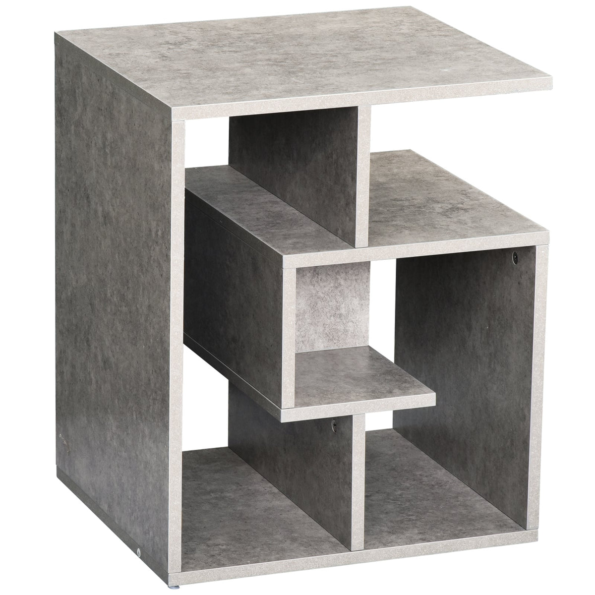 HOMCOM Side Table, 3 Tier End Table with Open Storage Shelves for Living Room, Bedroom, Cement Colour