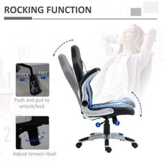 HOMCOM Computer Gaming Chair, Office Desk Swivel Chair, PU Leather Racing Chair with 90√Ç¬∞ Flip-up Armrest, Adjustable Height and Rolling Wheels, Blue