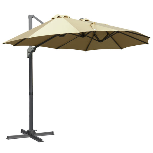 Outsunny 4.5√Ç m Patio Parasol, Large Double-Sided Rectangular Garden Umbrella with Crank Handle, 360√Ç¬∞ Cross Base for Bench, Outdoor, Khaki