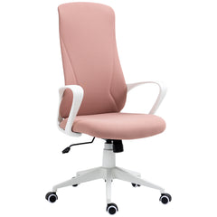 Vinsetto High Back Office Chair, Fabric Desk Chair with Armrests, Adjustable Height, Swivel Wheels, Pink