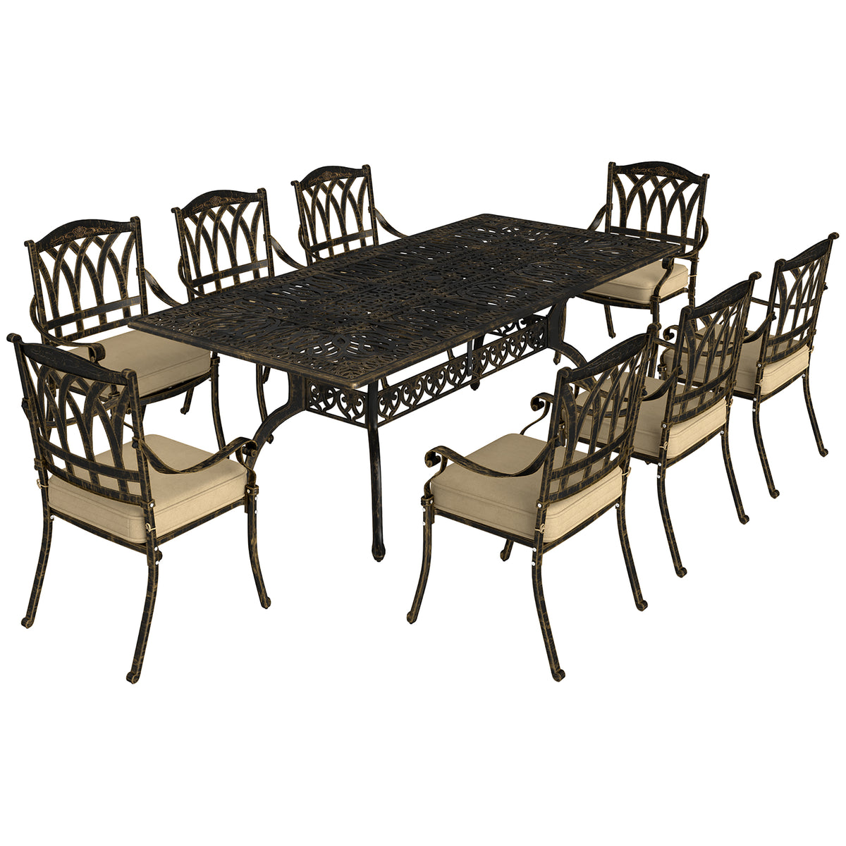 Outsunny Nine-Piece Cast Aluminium Garden Dining Set - Bronze Tone