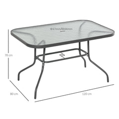 Outsunny Garden Dining Table Glass Top Metal Frame with Parasol Hole Outdoor Balcony Grey 120L x 80Wcm