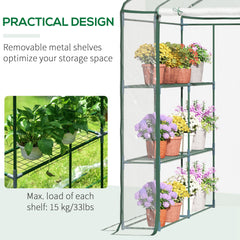 Outsunny Walk in Greenhouse with 3-Tier 8 Shelves, Green House with Hemmed Cover, Roll-up Zipped Door, Steel Frame, 143 x 143 x 195cm