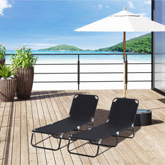 Outsunny 2 Piece Foldable Sun Loungers with 5-Position Adjustable Backrest, Outdoor Portable Recliner Chaise Lounge Chairs with Breathable Mesh Fabric, Black