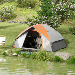 Outsunny Two Man Single Room Dome Tent, with Accessories - Orange/Grey