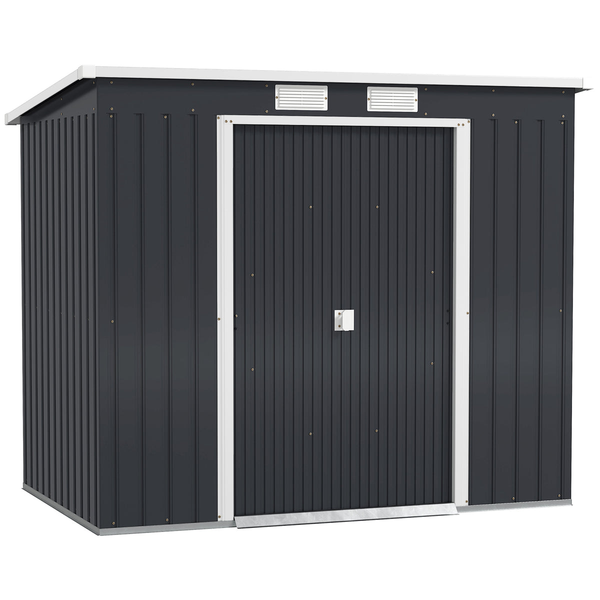 Outsunny 7 x 4ft Galvanised Steel Garden Shed, with Foundation Kit - Dark Grey