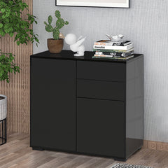 HOMCOM High Gloss Frame Sideboard, Side Cabinet, Push-Open Design with 2 Drawer for Living Room, Bedroom, Black