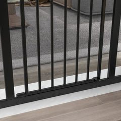 PawHut Metal 74-100cm Adjustable Pet Gate Safety Barrier w/ Auto-Close Door Black