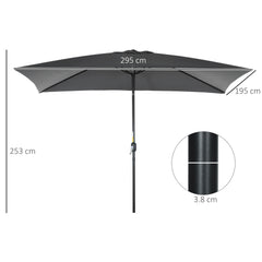 Outsunny 3x2m Garden Parasol Umbrella with Tilt and Crank, Outdoor Sun Shade Canopy with Aluminium Frame and Steel Ribs, Rectangular, Black