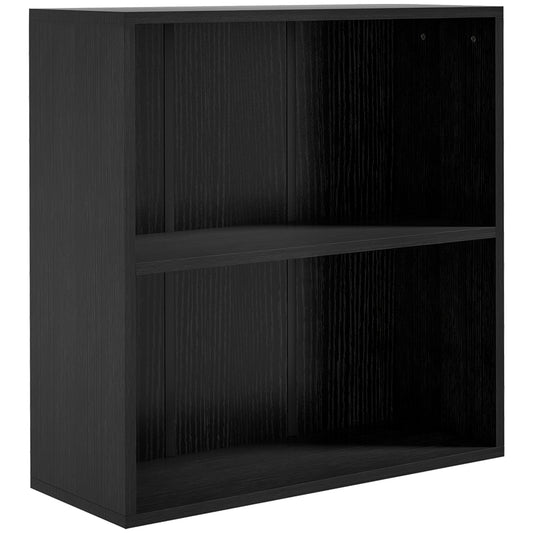 HOMCOM 2 Tier Bookshelf, Low Bookcase with Adjustable Shelf, 2 Compartments for Home Office, Living Room, Study, Black