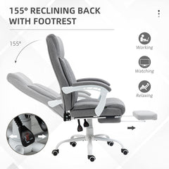 Vinsetto Office Chair, Ergonomic Desk Chair, Fabric Work Study Chair with 155√Ç¬∞ Reclining Back and Footrest, Adjustable Height and Swivel Wheels, Grey