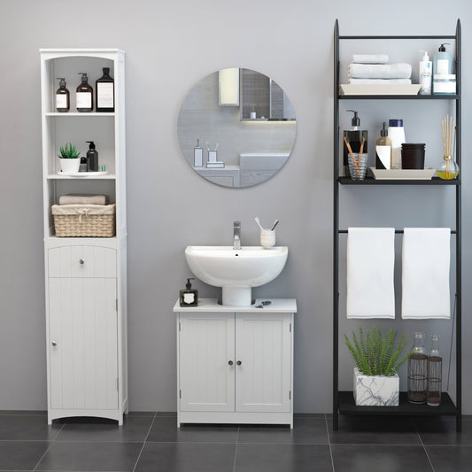 HOMCOM Under Sink Bathroom Storage Cabinet 2 Layers Vanity Unit Wooden - White