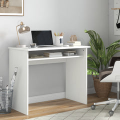 HOMCOM Modern Computer Desk, Home Office Table, Small Writing Desk with Storage Shelf, 90 x 50cm, White Wood Grain