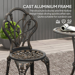 Outsunny 3 Piece Patio Bistro Set for 2, Outdoor Aluminium Garden Table and Chairs with Umbrella Hole for Balcony, Bronze Tone