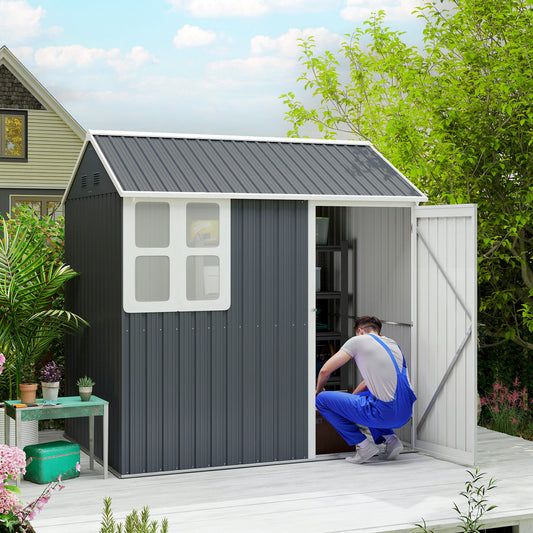 Outsunny 7 x 6ft Galvanised Garden Shed, with Latch - Dark Grey